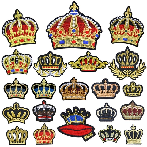 Golden Embroidery Crown Patches For Clothing Decoration Royal Style Fabric Badges For DIY Jackets Bags Hats Iron On Badges