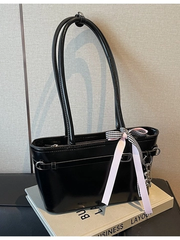 Fashion Glossy PU Leather Women Shoulder Bag Minimalist Large Capacity Underarm Bag With Bowknot Heart Pendant Commute Tote