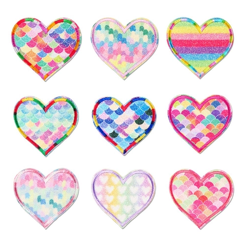 Heart Shaped Rainbow Glitter Mermaid Scale Embroidered Patches DIY Iron On Sew On Decorative Clothing Repair Patch Applique