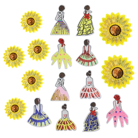 Mode Sonnenblume Mädchen Pailletten Stickerei Aufnäher Für Kleidung DIY Aufbügeln Applikationen Für Kleider Schuhe Hüte Dekor