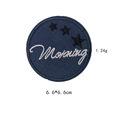 Round Embroidered Morning Word Star Patch Iron On Sew On Decorative Applique Repair Patch For Jeans Jackets Hats Clothing Accessories