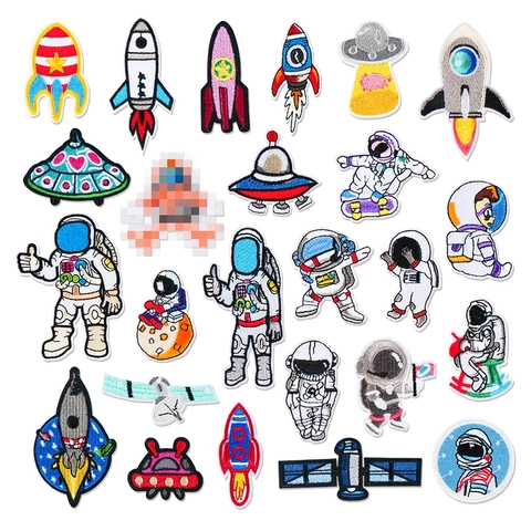 Space Theme Astronaut Planet Rocket UFO Embroidery Patch For Clothing Shoes Bags Decoration Iron On Sewing Applique DIY Repair Patch