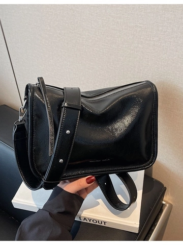 Fashion Women PU Leather High Gloss Crossbody Bag Contrast Color Stitching Small Square Shoulder Bag Casual Commuter Handbag