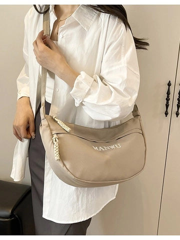 Sac Bandoulière Casual en Nylon Demi-Lune pour Femmes Grande Capacité Forme Gyoza Avec Bandoulière Réglable Sac de Travail Léger