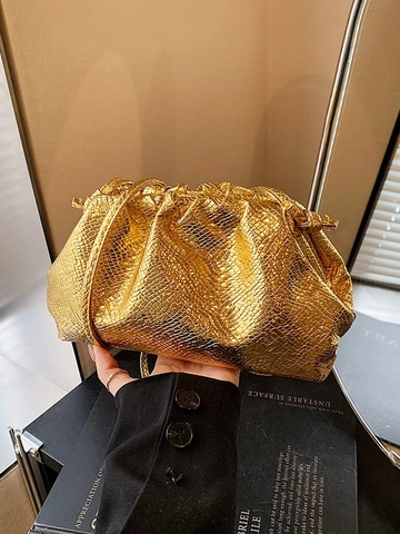 Damen Metallic Falten Cloud Tasche Mode Schlangenmuster Geprägt PU Leder Umhängetasche Clutch Abendtasche Für Party Alltag