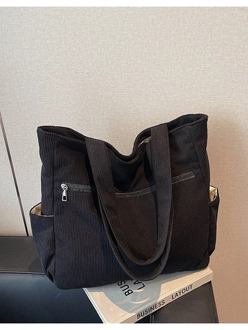 Borsa Tote in Velluto a Coste Vintage Grande Capacità Multitasche Casuale Borsa a Tracolla da Donna Per Spesa Pendolarismo