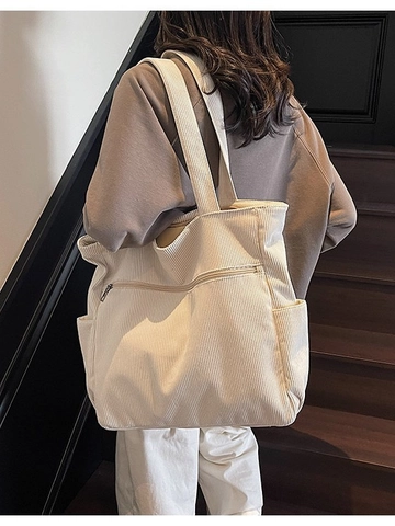 Borsa Tote in Velluto a Coste Vintage Grande Capacità Multitasche Casuale Borsa a Tracolla da Donna Per Spesa Pendolarismo