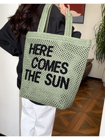 Damen Gewebte Stroh Einkaufstasche Große Kapazität Buchstaben Stickerei Schulter Strandtasche Sommer Urlaub Lässige Handtasche