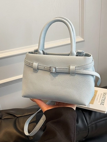 Women PU Leather Litchi Pattern Bucket Bag Large Capacity Commute Crossbody Shoulder Handbag Premium Metal Buckle Decor Top Handle Bag