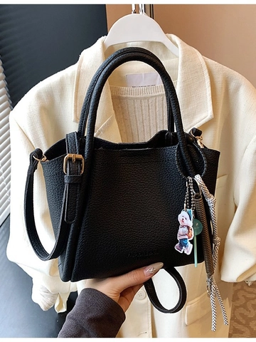 Women Elegant Pebbled PU Leather Bucket Bag Minimalist Shoulder Crossbody Handbag With Removable Charm Casual Fashion Bag