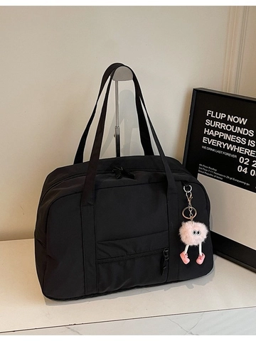 Women Large Capacity Canvas Tote Bag Casual Minimalist Shoulder Travel Handbag With Cute Plush Charm For Daily Commuting