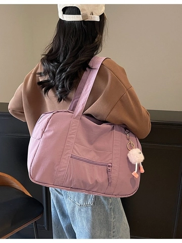 Women Large Capacity Canvas Tote Bag Casual Minimalist Shoulder Travel Handbag With Cute Plush Charm For Daily Commuting