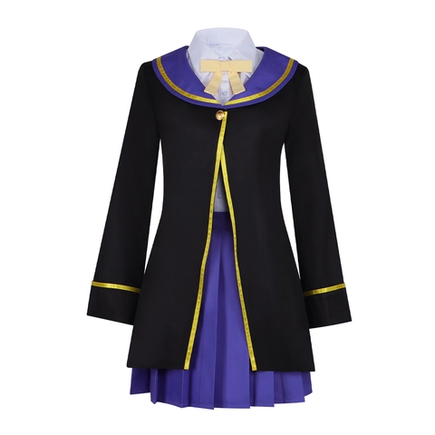 Damen Anime Hexe Schuluniform Cosplay Kostüm Set Lila Faltenrock Schwarze Jacke Weißes Hemd Schleife Socken Party Outfit