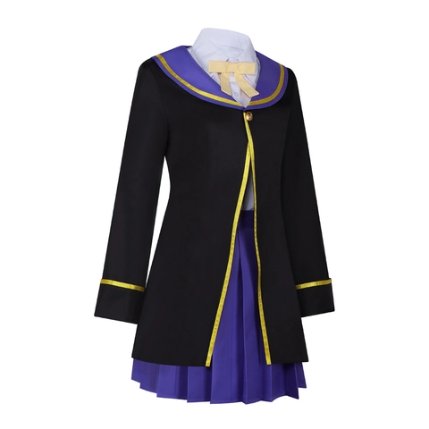 Damen Anime Hexe Schuluniform Cosplay Kostüm Set Lila Faltenrock Schwarze Jacke Weißes Hemd Schleife Socken Party Outfit