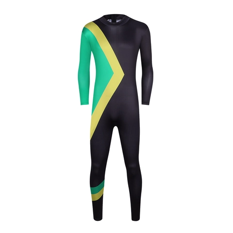 Jamaica Bobsleigh Team Style Cosplay Bodysuit High Elasticity Geometric Contrast Polyester Jumpsuit For Performance Adults