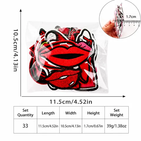 Lot d'Écussons Brodés en Forme de Lèvres pour Décoration de Vêtements DIY Appliques de Lèvres Rouges à Repasser ou à Coudre pour Vestes Sacs