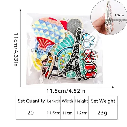 Polyester Stickaufnäher Für Kleidung Taschen Cartoon Tulpe Eiffelturm Heißluftballon Applikation DIY Reparatur Zubehör