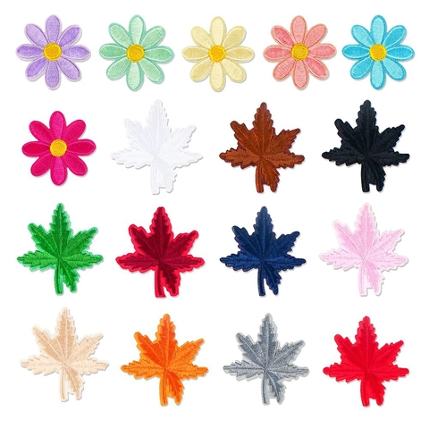 Floral Maple Leaf Embroidery Patches Decorative Iron On Sew On Appliques For Clothes Bags Hats Shoes DIY Craft Repairing Accessories