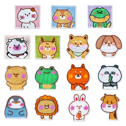 Cartoon Animal Embroidered Patches For Clothing Bags Shoes DIY Decoration Cute Dog Frog Cow Penguin Lion Panda Embroidery Patch Applique