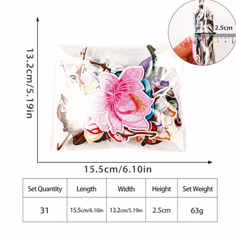 Flower Embroidery Patches Rose Lotus Plum Blossom DIY Decorative Applique For Clothing Bags Jackets Hats Sew On Decoration