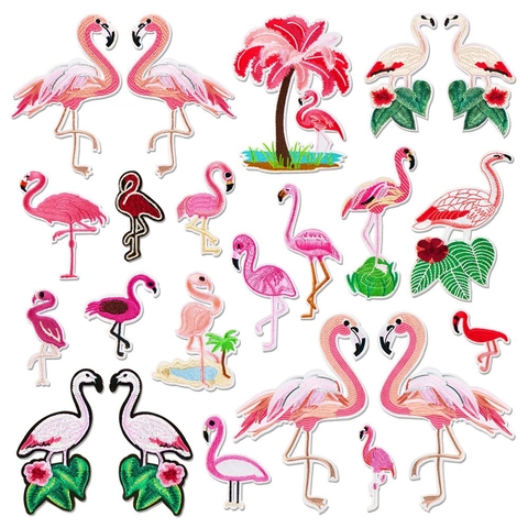 Flamingo Borduurwerk Patch Roze Vogel Dier Naaien Applicatie Voor Kleding DIY Decoratie Jas Broek Reparatie Accessoires