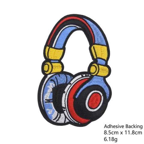 Musikinstrument Stickerei Aufnäher Set Musiknoten Gitarre Kopfhörer Saxophon Kassette Bügelbilder Für Kleidung DIY Deko Zubehör