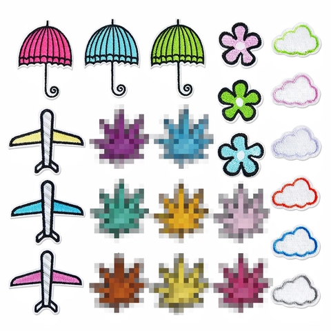 Parches Bordados por Computadora de Alta Calidad Apliques Decorativos DIY para Ropa Bolsos Zapatos Paraguas Nube Flor Avión