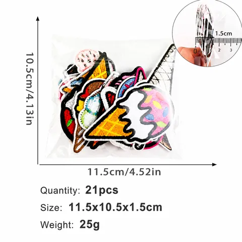 Cartoon Ice Cream Embroidered Patches Fabric DIY Iron On Sewing Applique For Clothing Bags Pants Decorative Badge Accessory
