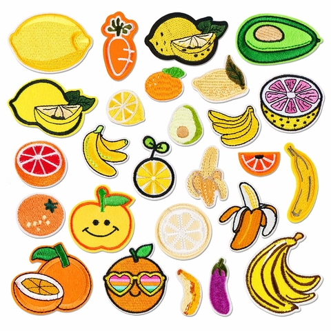 Fruit Vegetable Embroidery Patches Set Lemon Apple Banana Avocado Orange Embroidery Appliques For Clothing Bag Hoodie DIY