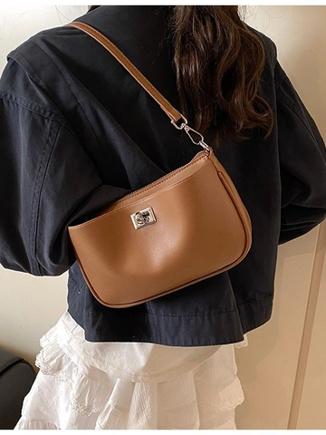 Women PU Leather Underarm Bag Minimalist Solid Color Shoulder Bag With Metal Lock Fashionable Small Square Bag For Daily Use