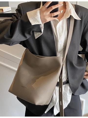 Sac Seau Minimaliste en Cuir PU Grain de Lychee pour Femmes Grande Capacité Sac à Épaule Et Pochette Quotidien Fourre-Tout