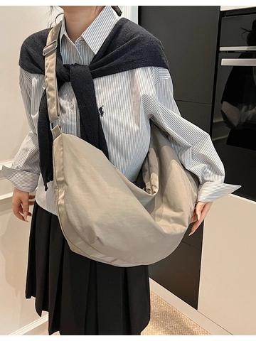 Bolso Bandolera Hobo de Lona para Mujer Gran Capacidad Minimalista Media Luna Bolso de Hombro Correa Ajustable Casual Tote