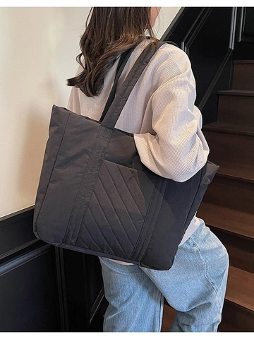 Bolso Tote Acolchado de Gran Capacidad para Mujer Bolso de Hombro de Nylon Ligero Casual Patrón de Rombos Color Sólido Bolso de Compras Diario