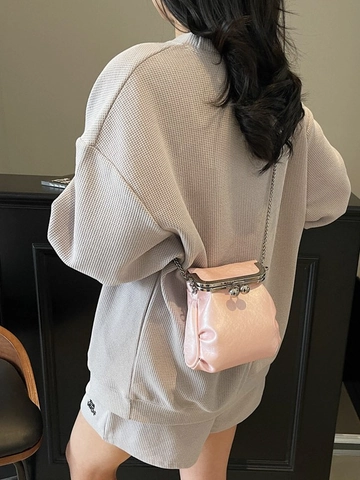 Bolso Bandolera Vintage para Mujer Mini Plisado Cuero PU Con Cadena de Metal Cierre de Boquilla Moda Bolso Bombonera Estuche para Teléfono