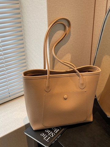Bolso de Mano Minimalista de Cuero PU de Gran Capacidad Con Bolsillo Delantero de Textura de Guijarros para Mujer Bolso de Hombro Casual para Viajes Diarios