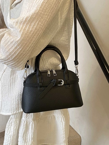 Women Litchi Pattern PU Leather Shoulder Bag Casual Shell Handbag Double Zipper Adjustable Strap Fashion Crossbody Bag