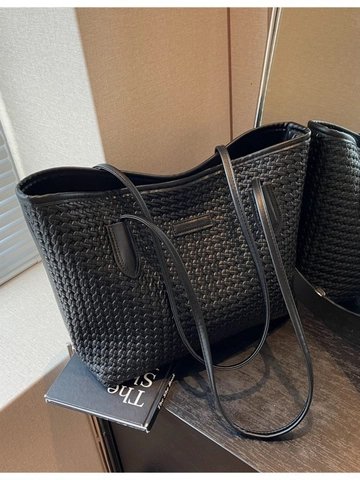 Large Woven Tote Bag PU Leather Hand-Woven Design Shoulder Bag For Daily Commuting Casual Trendy Bag Women