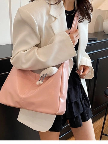 Women Large Capacity PU Leather Tote Bag Fashion Korean Style Simple Hobo Crossbody Bag With Cloud Pendant Shoulder Bag
