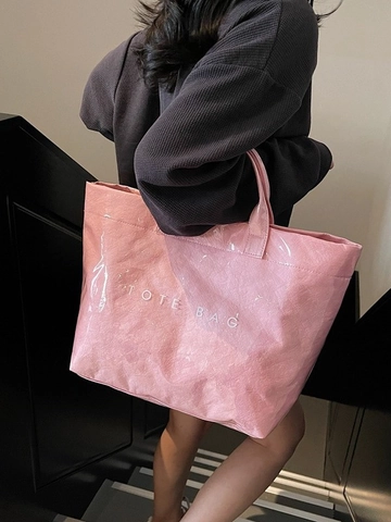 Damen Große Kapazität Tote Bag Wasserdicht DuPont Papier Und PVC Schultertasche Minimalistische Buchstaben Muster Shopper Handtasche Für Den Alltag