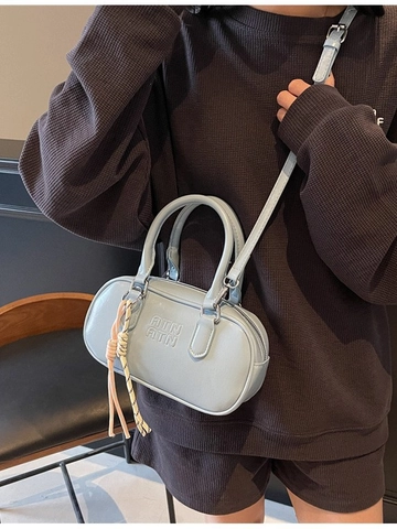 Damen Retro PU Leder Boston Bowling Tasche Buchstaben Prägung Handtasche Mit Schultergurt Umhängetasche Casual Mode Tote