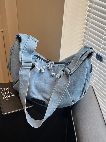 Sac Bandoulière en Denim pour Femmes Sac Hobo Denim Lavé Avec Bandoulière Réglable Sac Dumpling Décontracté