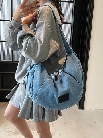 Sac Bandoulière en Denim pour Femmes Sac Hobo Denim Lavé Avec Bandoulière Réglable Sac Dumpling Décontracté
