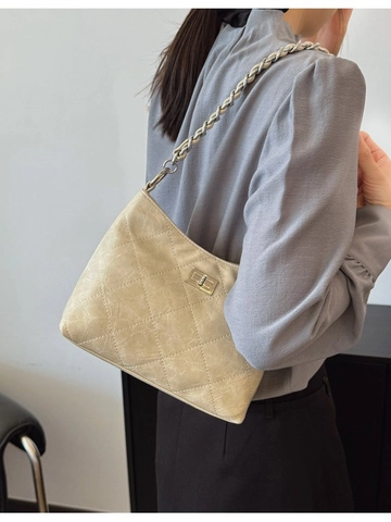 Bolso de Hombro Acolchado para Mujer Minimalismo de Cuero PU Bolso Bandolera Con Cadena de Metal Cierre de Giro Elegante