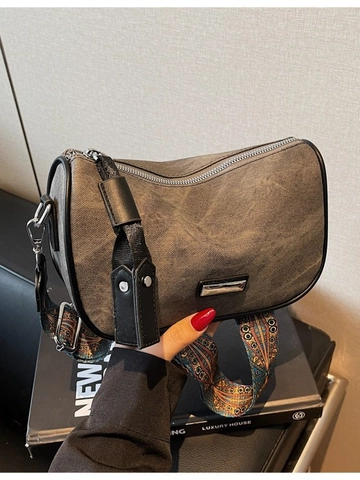 Petit Sac Bandoulière Vintage en Cuir PU pour Femme Avec Large Bandoulière Brodée Ethnique Sac à Épaule Bohème Décontracté