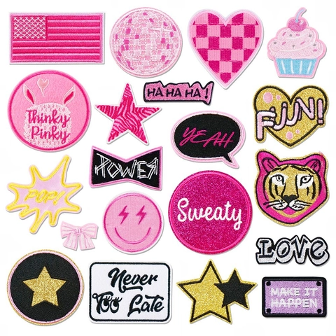 Lot d'Écussons Brodés à Paillettes Roses Cœur Étoile Cupcake Patchs Thermocollants Décoration DIY Pour Vêtements Sacs Chaussures Chapeaux Accessoires