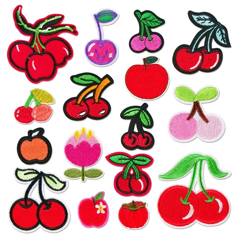 Toppe Ricamate a Forma di Frutta Cartone Animato DIY Termoadesive per Vestiti Scarpe Borse Ciliegia Mela Pomodoro Tulipano Applicazione da Cucire
