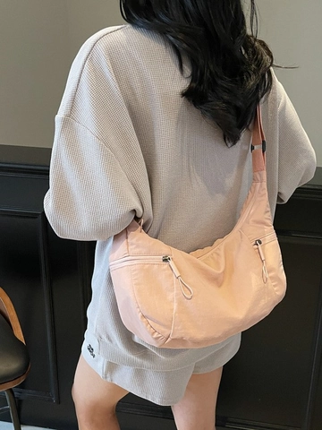 Women Large Capacity Casual Dumpling Hobo Bag Lightweight Nylon Crossbody Bag Commuting Student Shoulder Bag Pleated Solid Color Minimalist Travel Handbag