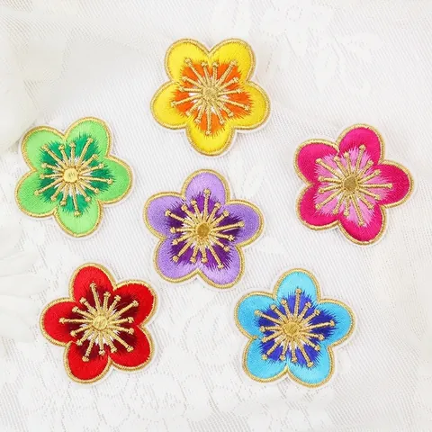 DIY Computer Embroidered Flower Patches Cloth Stickers Clothing Accessories Gold Thread Floral Embroidery Applique For Hair Decor