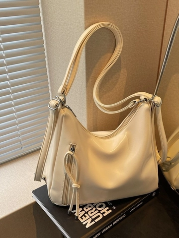 Women Minimalist PU Leather Multi-functional Backpack Large Capacity Hobo Bag Tassel Adjustable Strap Korean Fashion Tote