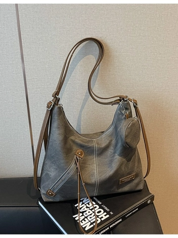 Large Capacity Vintage PU Leather Hobo Bag For Women Contrast Stitching Shoulder Bag With Detachable Mini Coin Purse Pendant